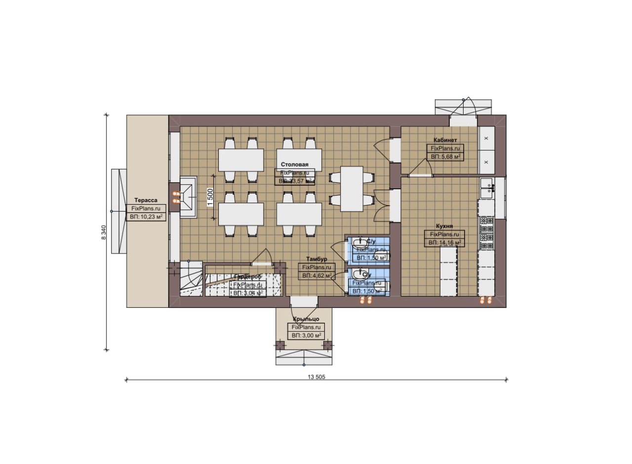 Планировка Одноэтажный дом с мансардой  F-13292