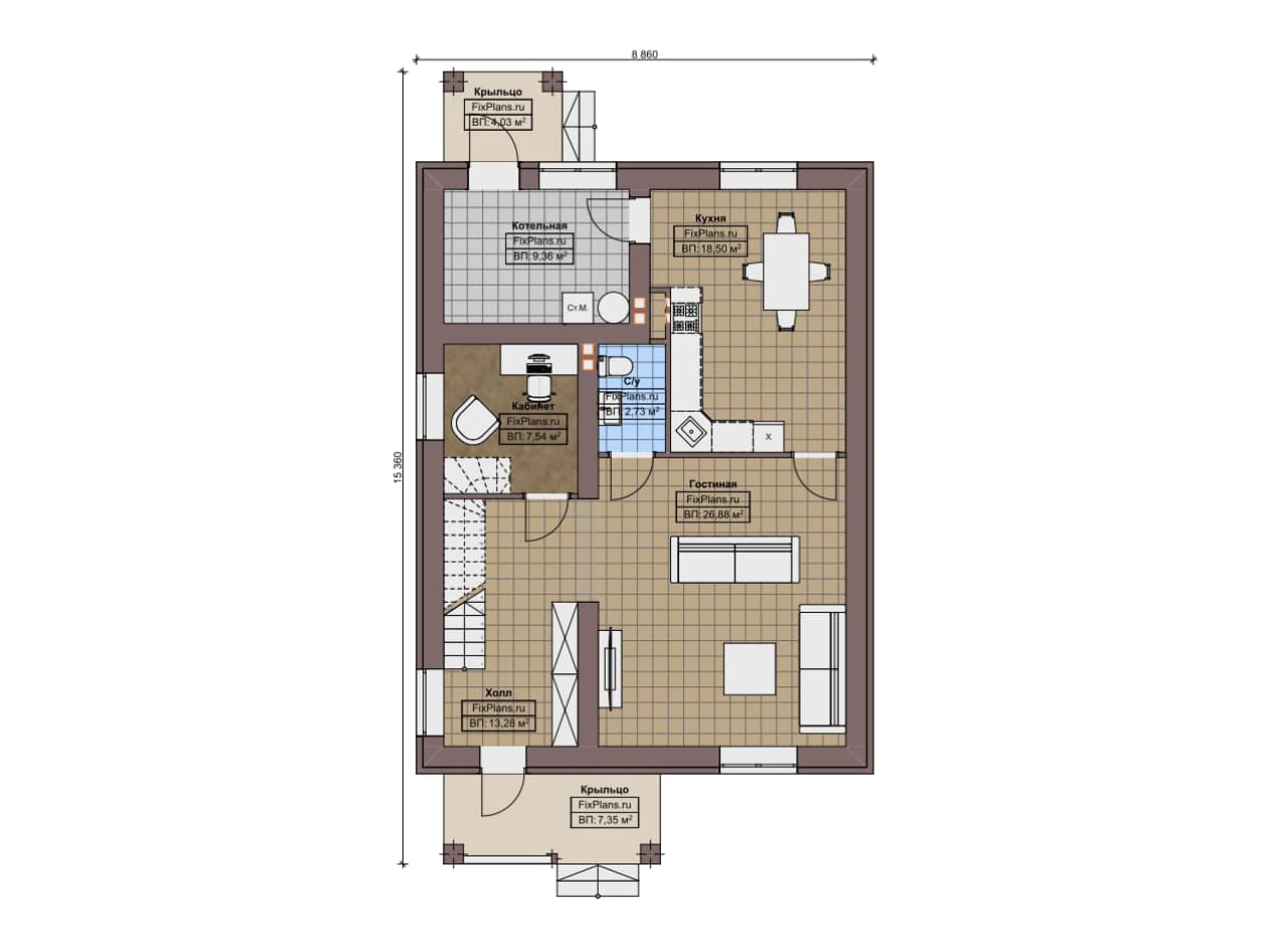 Планировка Одноэтажный дом с мансардой  F-9323