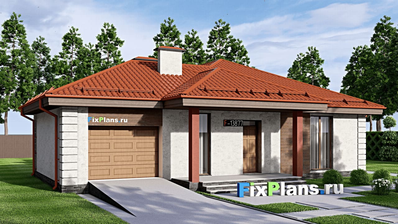 Одноэтажный дом F-13877 — фасад